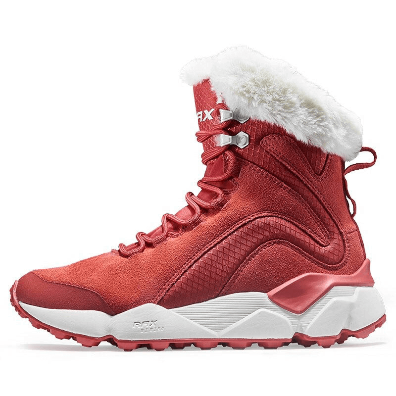 Casual red lace-up leather snow boots with fur, perfect for women. Waterproof, warm, and stylish, ideal for outdoor activities. Model SF0287.